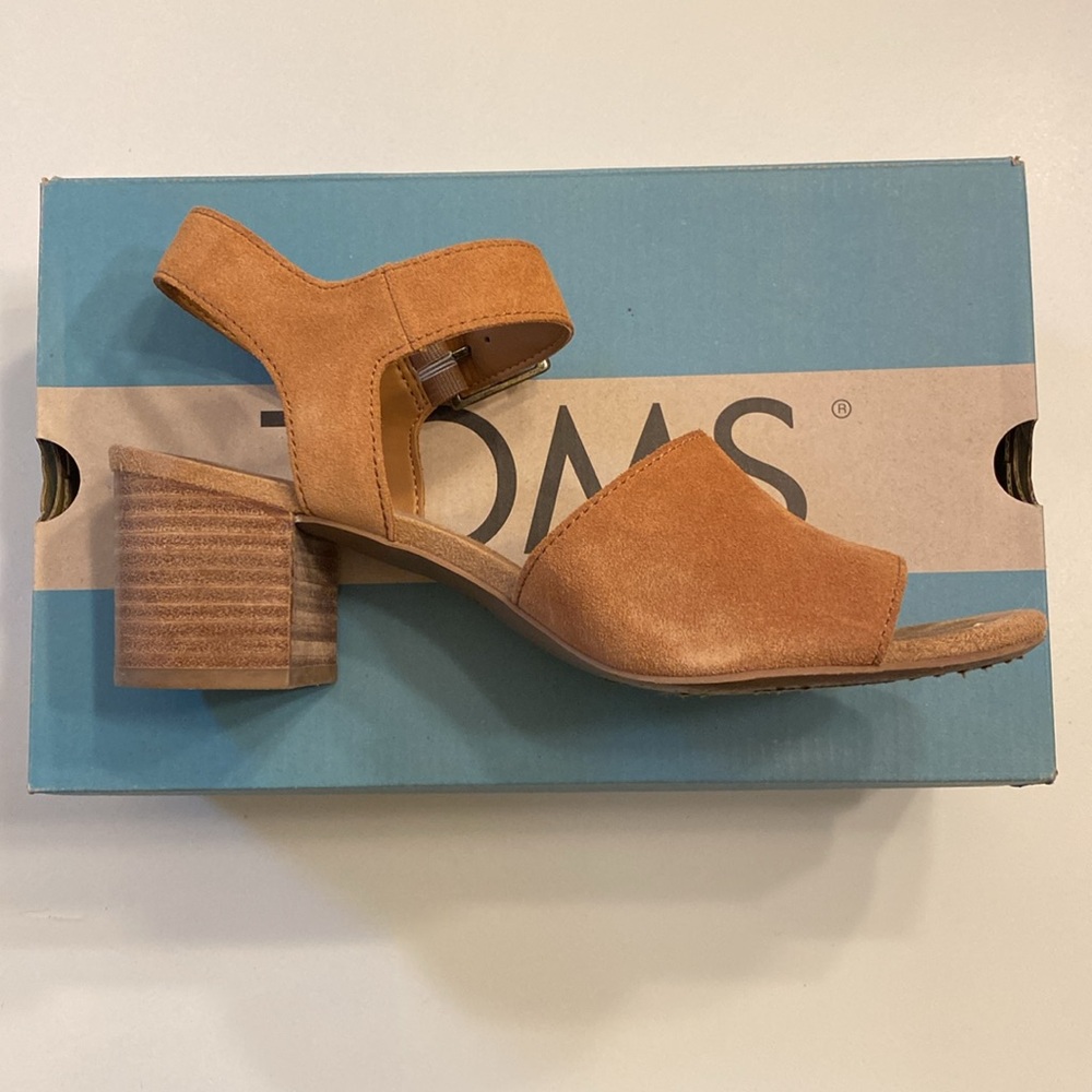 Toms | Estella | Tan Leather/Suede Block Heel Sandals - Picture 6 of 15